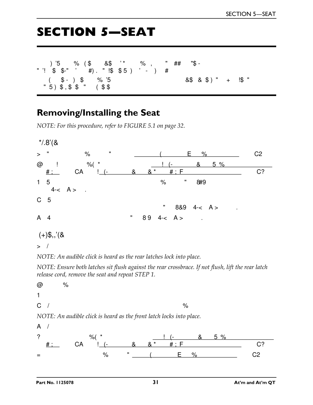 Invacare 1125078 service manual Removing/Installing the Seat 