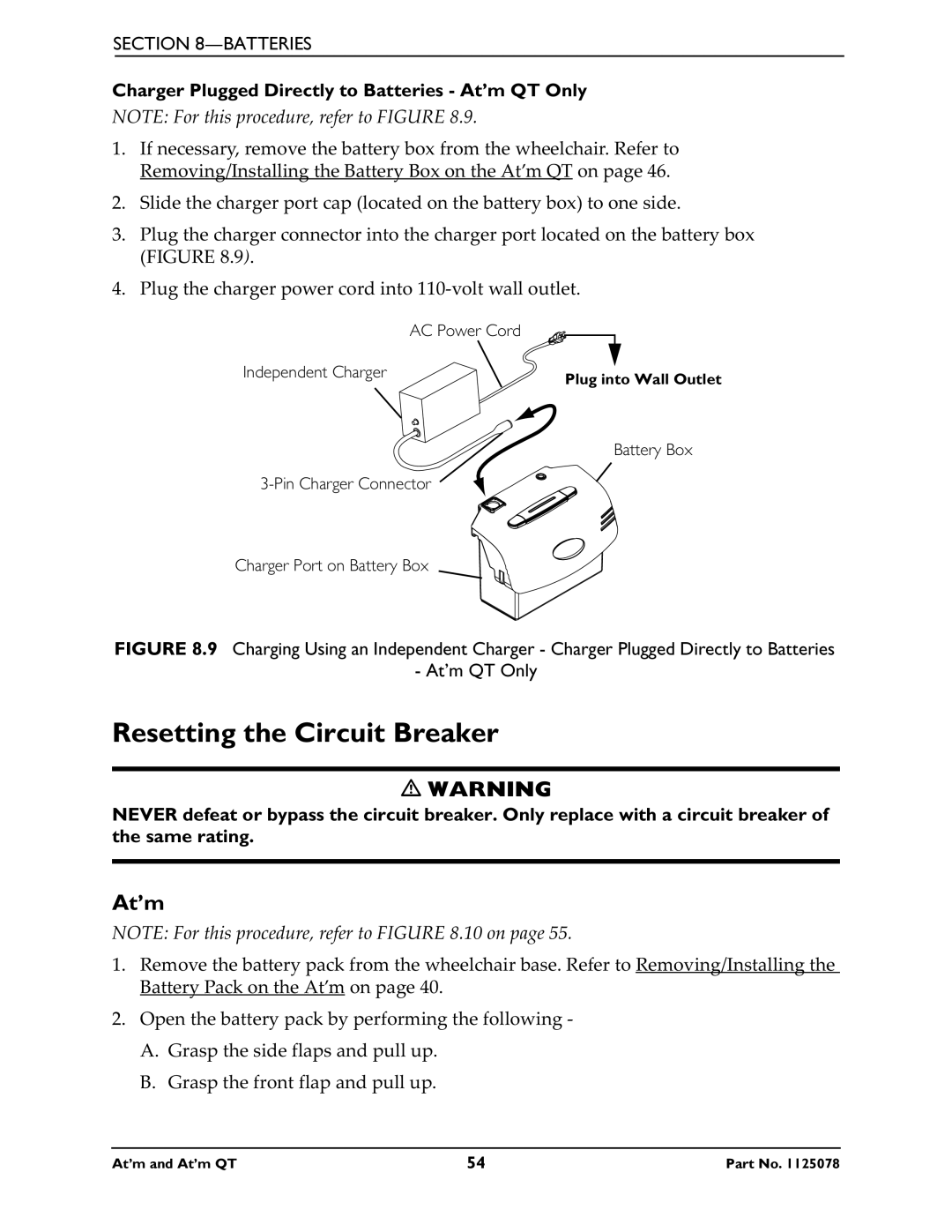 Invacare 1125078 service manual Resetting the Circuit Breaker, At’m 