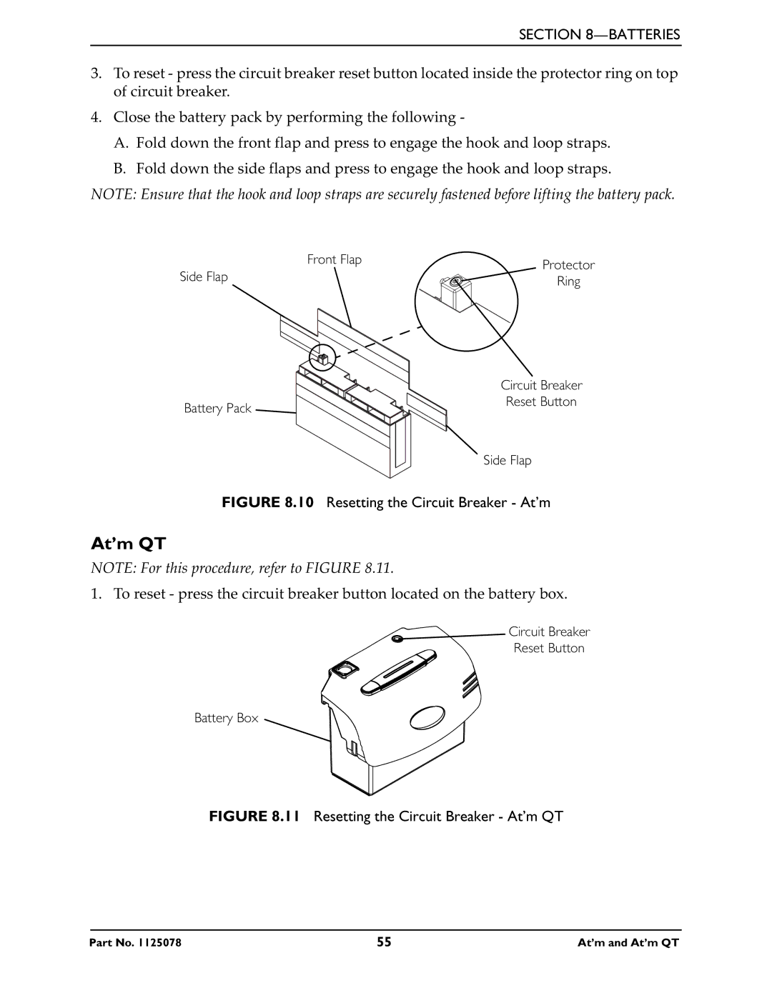 Invacare 1125078 service manual At’m QT, Resetting the Circuit Breaker At’m 