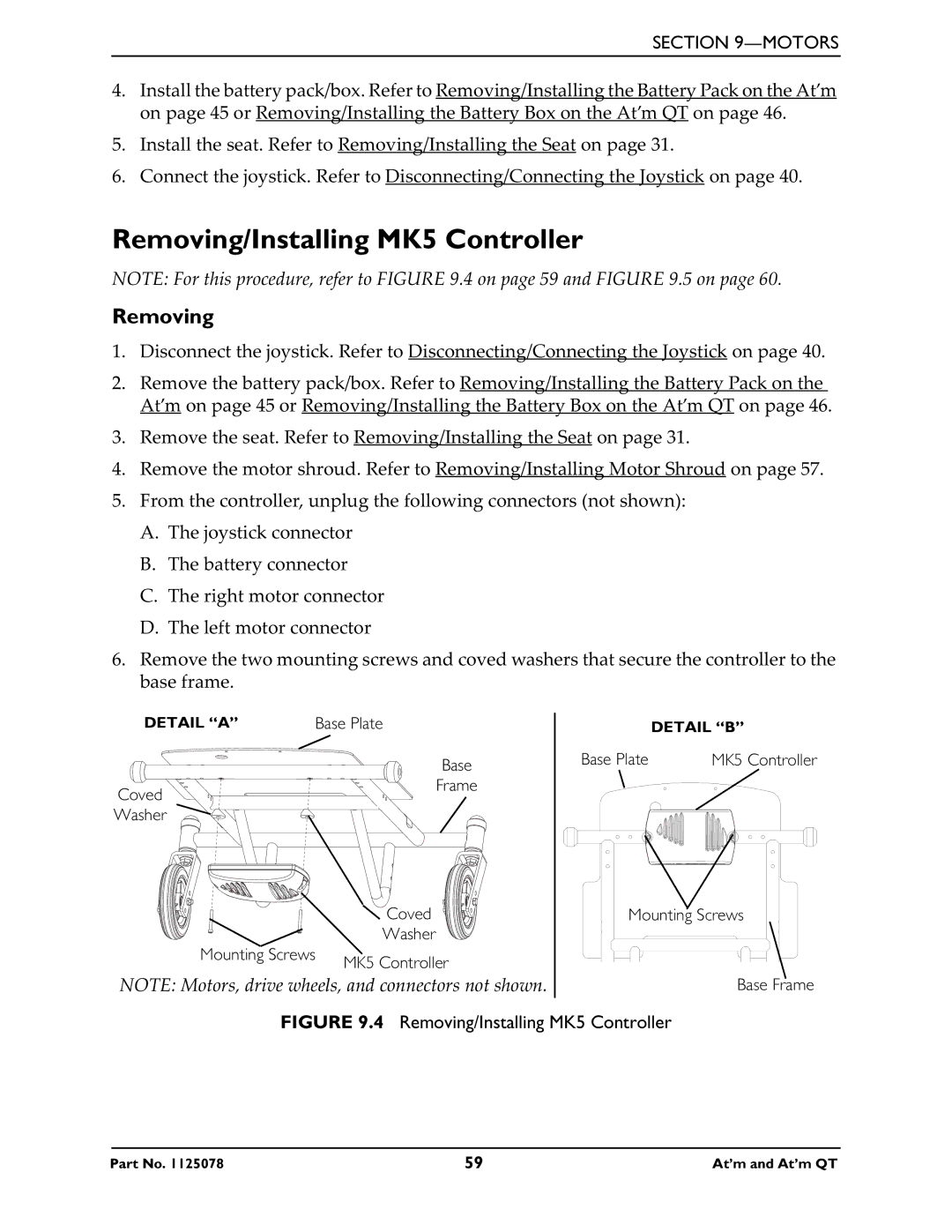 Invacare 1125078 service manual Removing/Installing MK5 Controller 