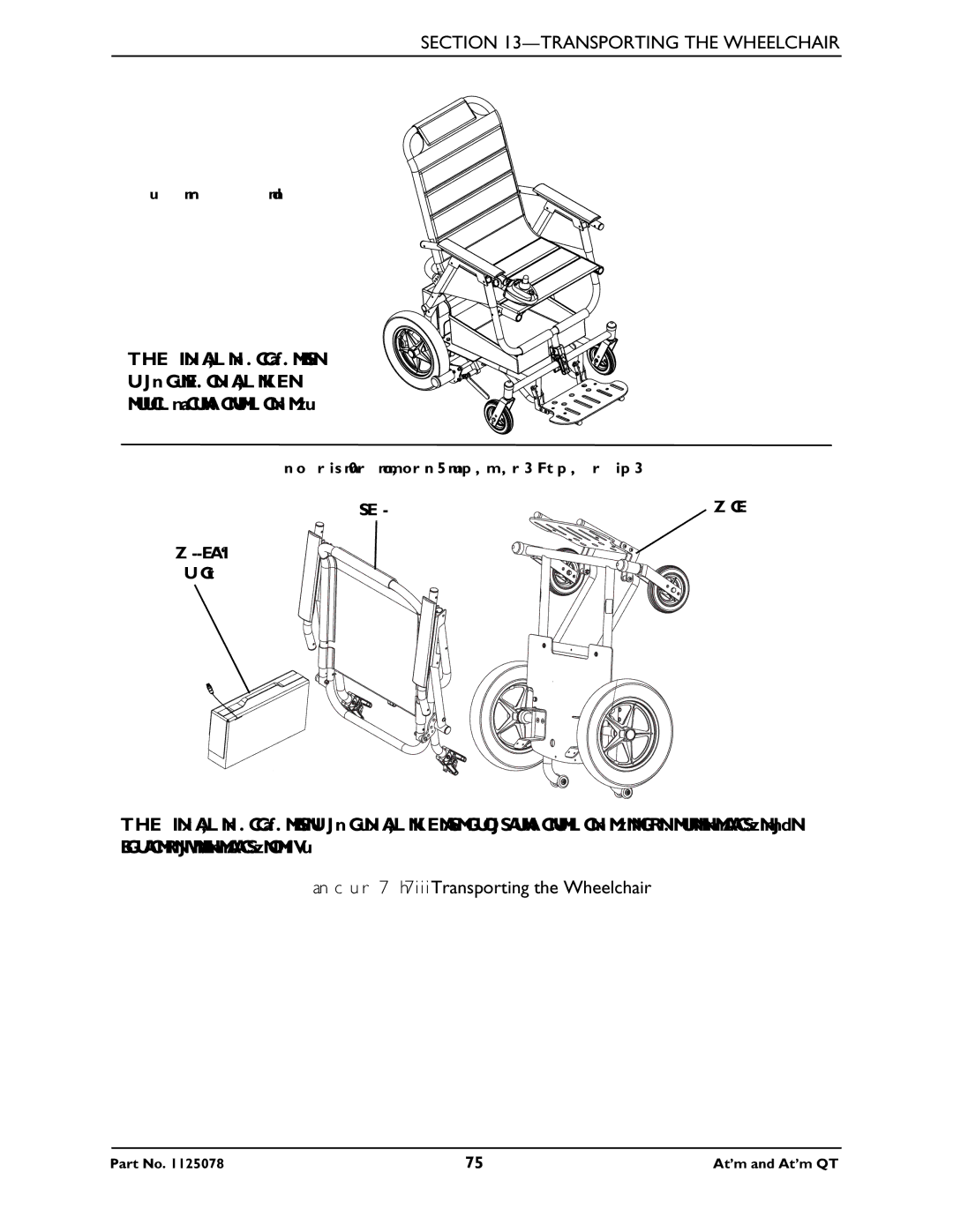 Invacare 1125078 service manual Transporting the Wheelchair 