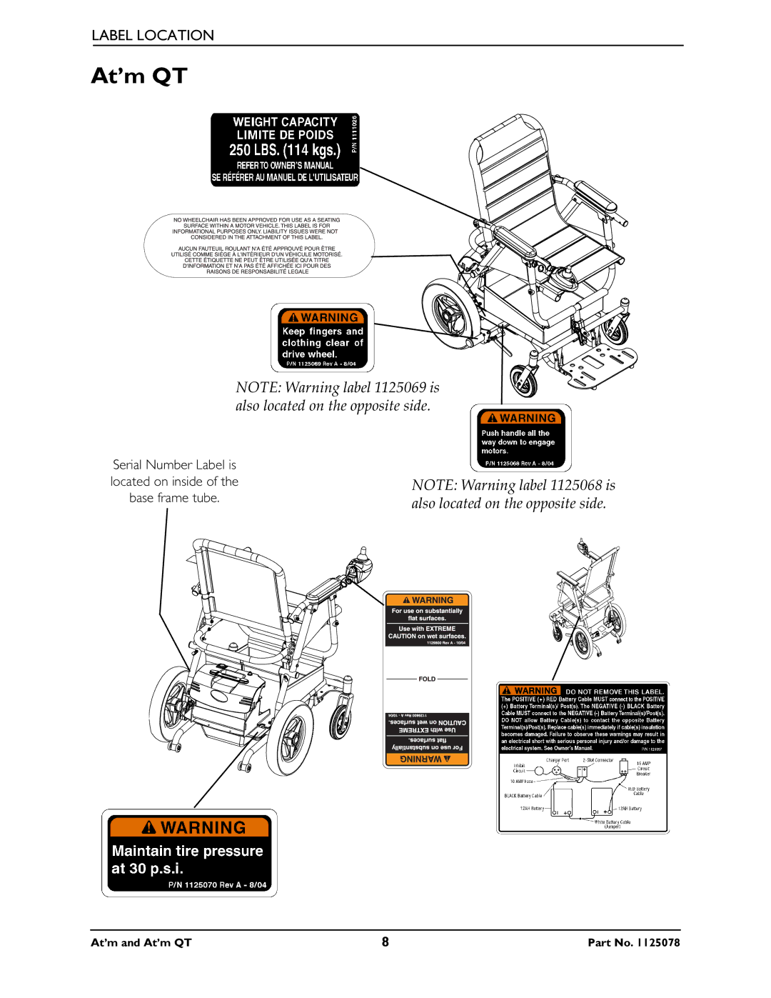 Invacare 1125078 service manual At’m QT 