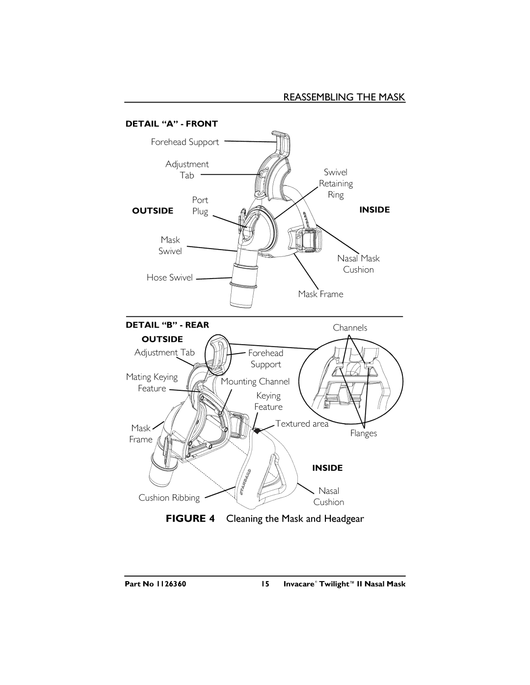 Invacare 1126360 3 operating instructions Forehead Support Adjustment Tab 