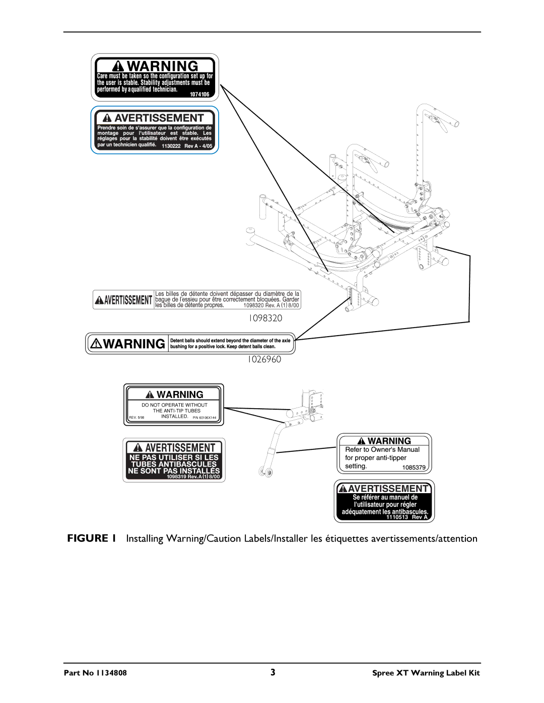 Invacare 1134808 instruction sheet 1098320 1026960 