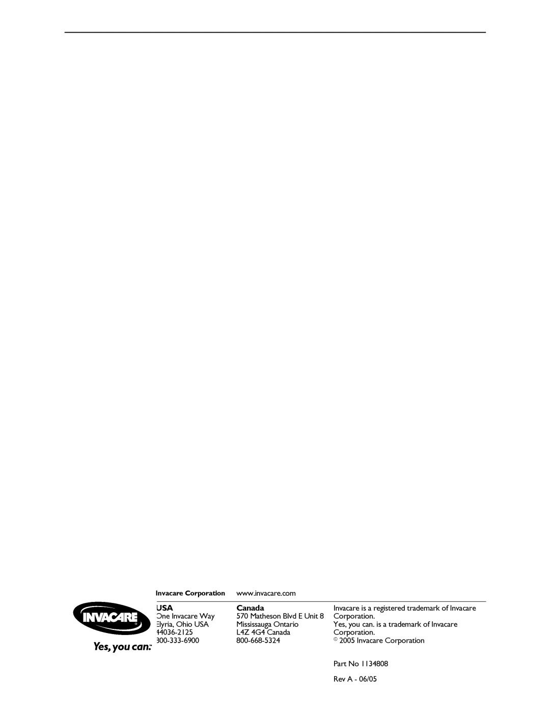 Invacare 1134808 instruction sheet Usa 