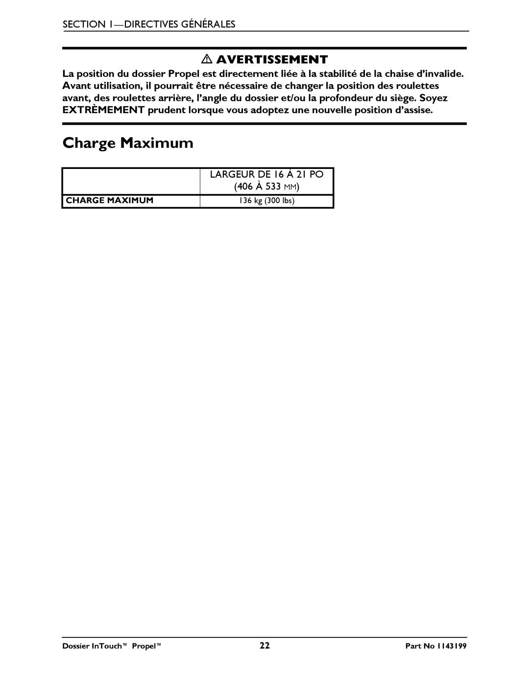 Invacare 1143199 manual Charge Maximum 