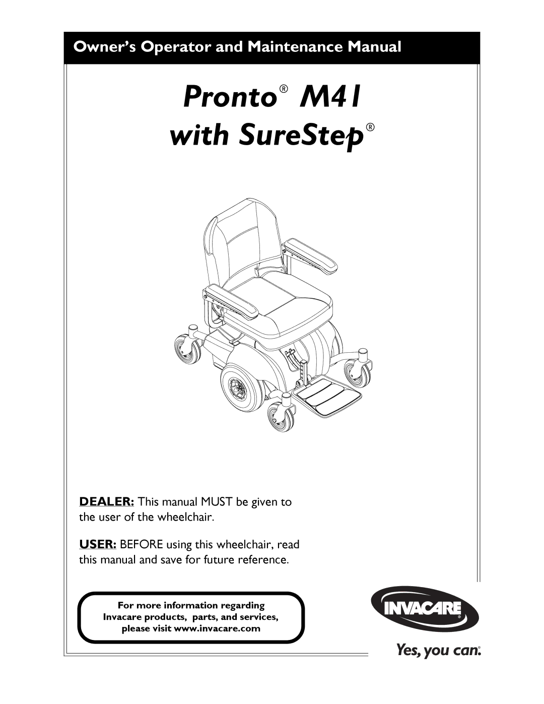 Invacare 1143206 manual Pronto M41 With SureStep 