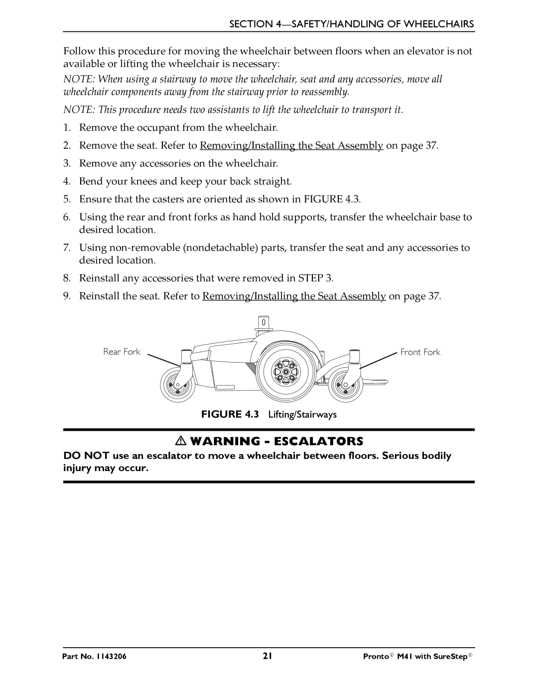 Invacare 1143206 manual Lifting/Stairways 