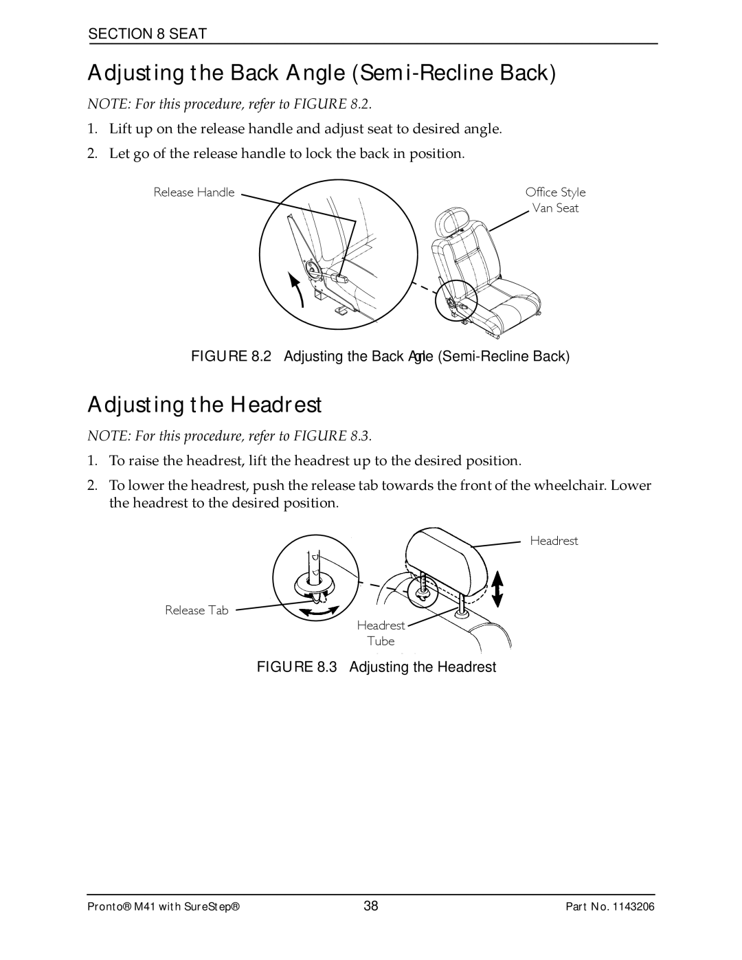 Invacare 1143206 manual Adjusting the Back Angle Semi-Recline Back, Adjusting the Headrest 