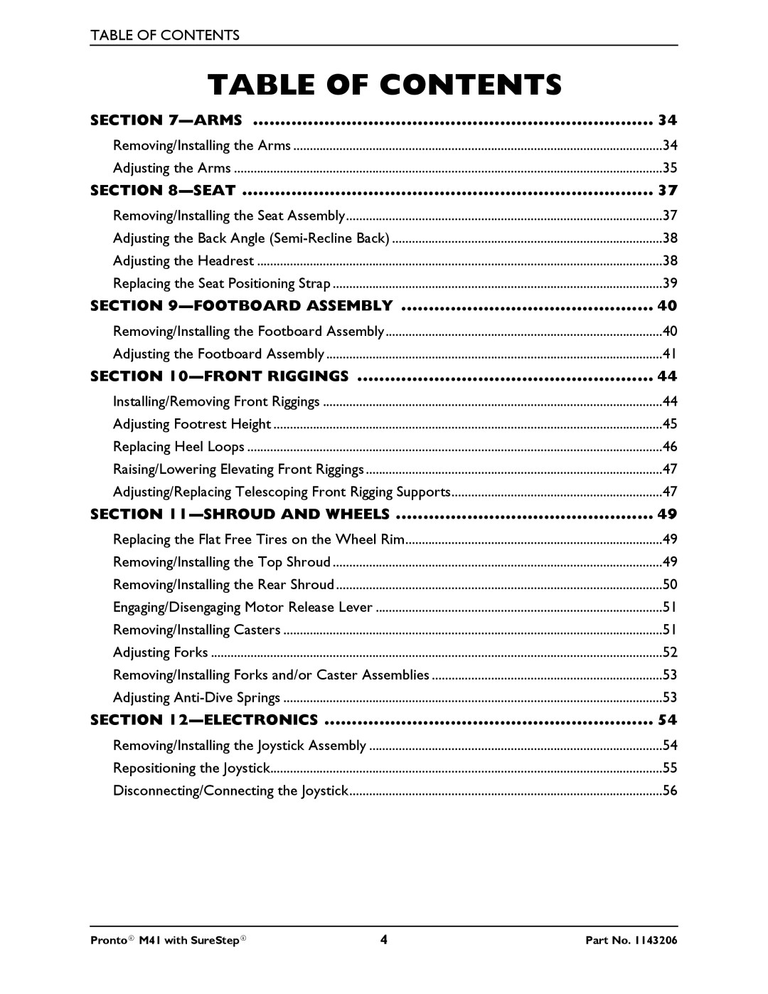 Invacare 1143206 manual Arms 