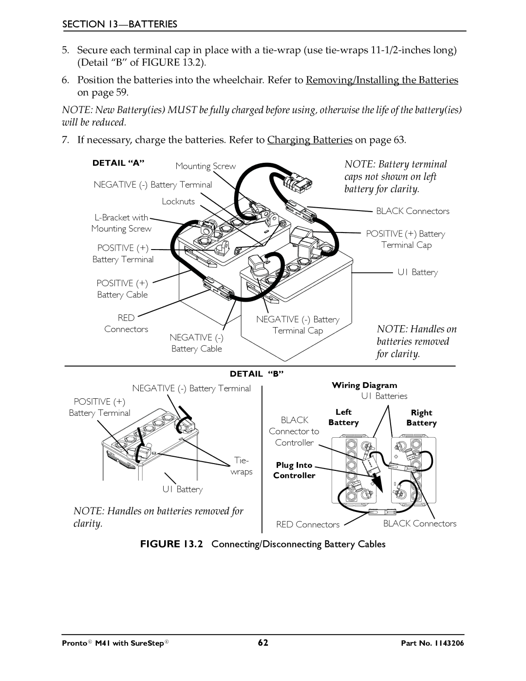 Invacare 1143206 manual Terminal CapNOTE Handles on batteries removed for clarity 