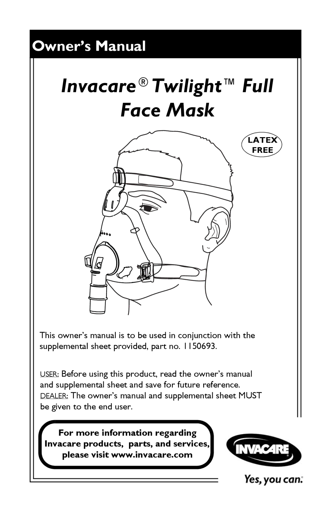 Invacare 1150693 owner manual InvacareTwilightFull Face Mask 