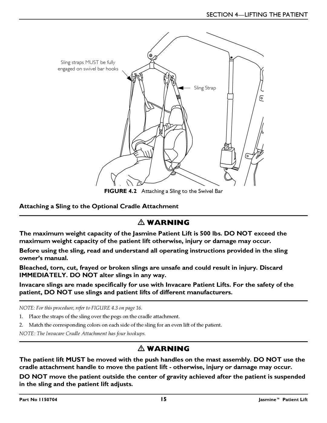 Invacare 1150704 manual Attaching a Sling to the Swivel Bar 