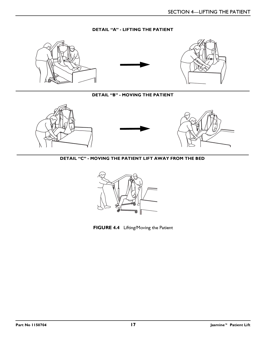 Invacare 1150704 manual Lifting/Moving the Patient 