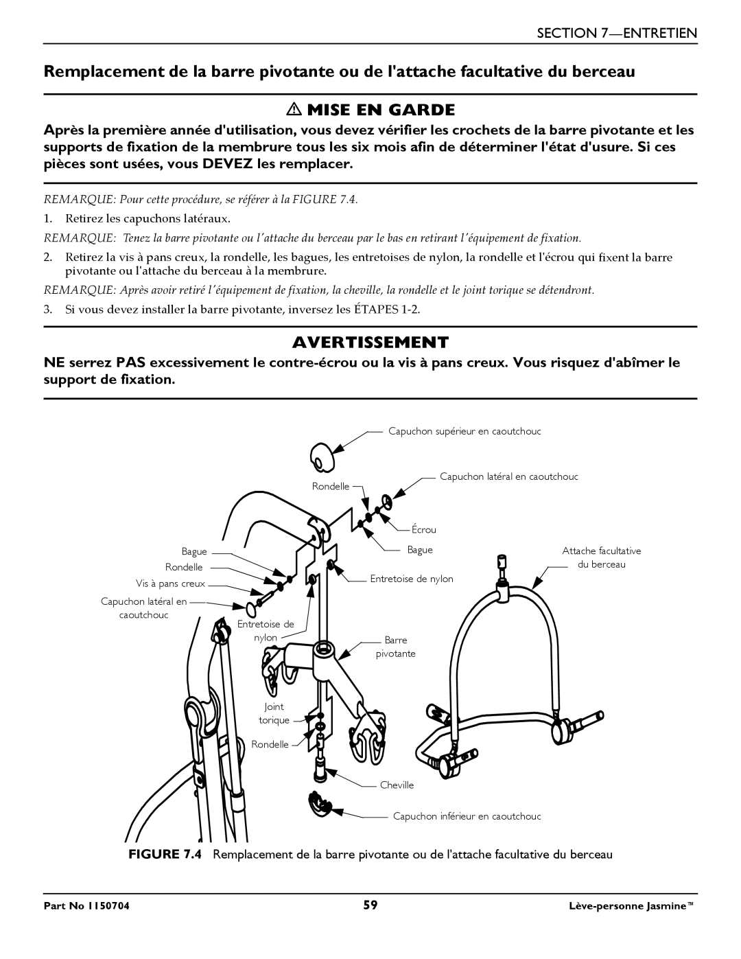 Invacare 1150704 manual Retirez les capuchons latéraux 