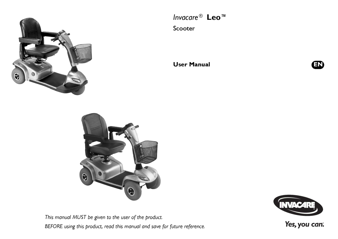 Invacare 1163141 user manual Invacare Leo 