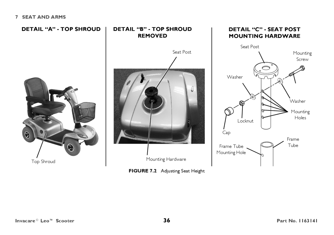 Invacare 1163141 user manual Detail a TOP Shroud 