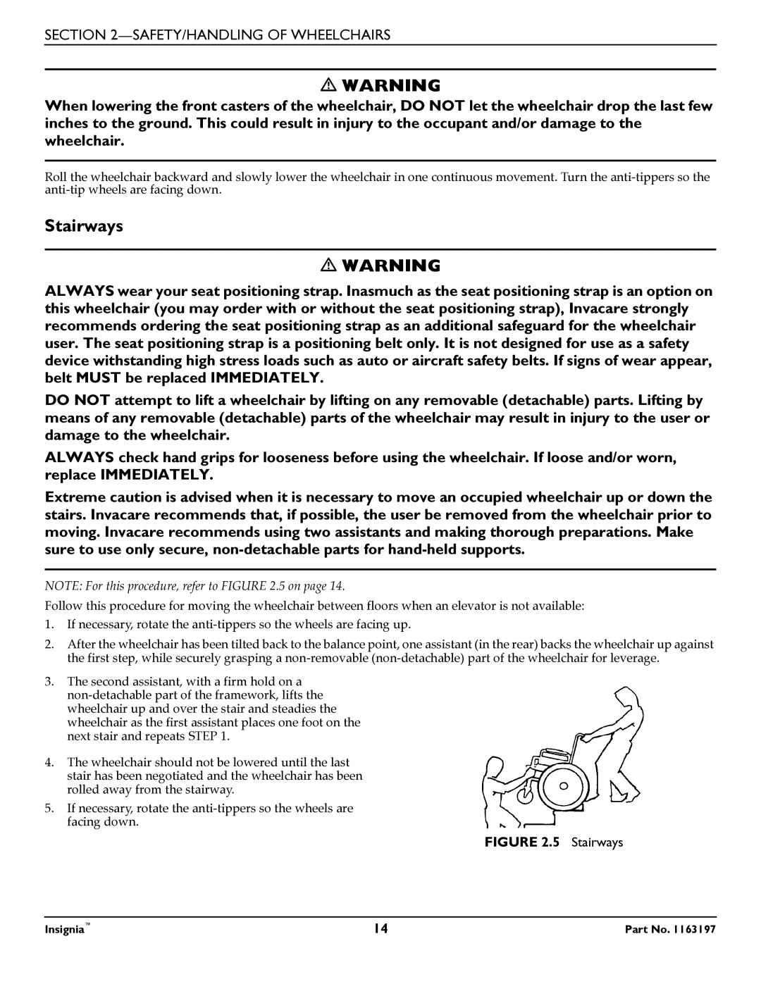 Invacare 1163197 manual Stairways 