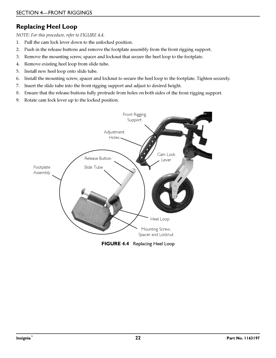 Invacare 1163197 manual Replacing Heel Loop 