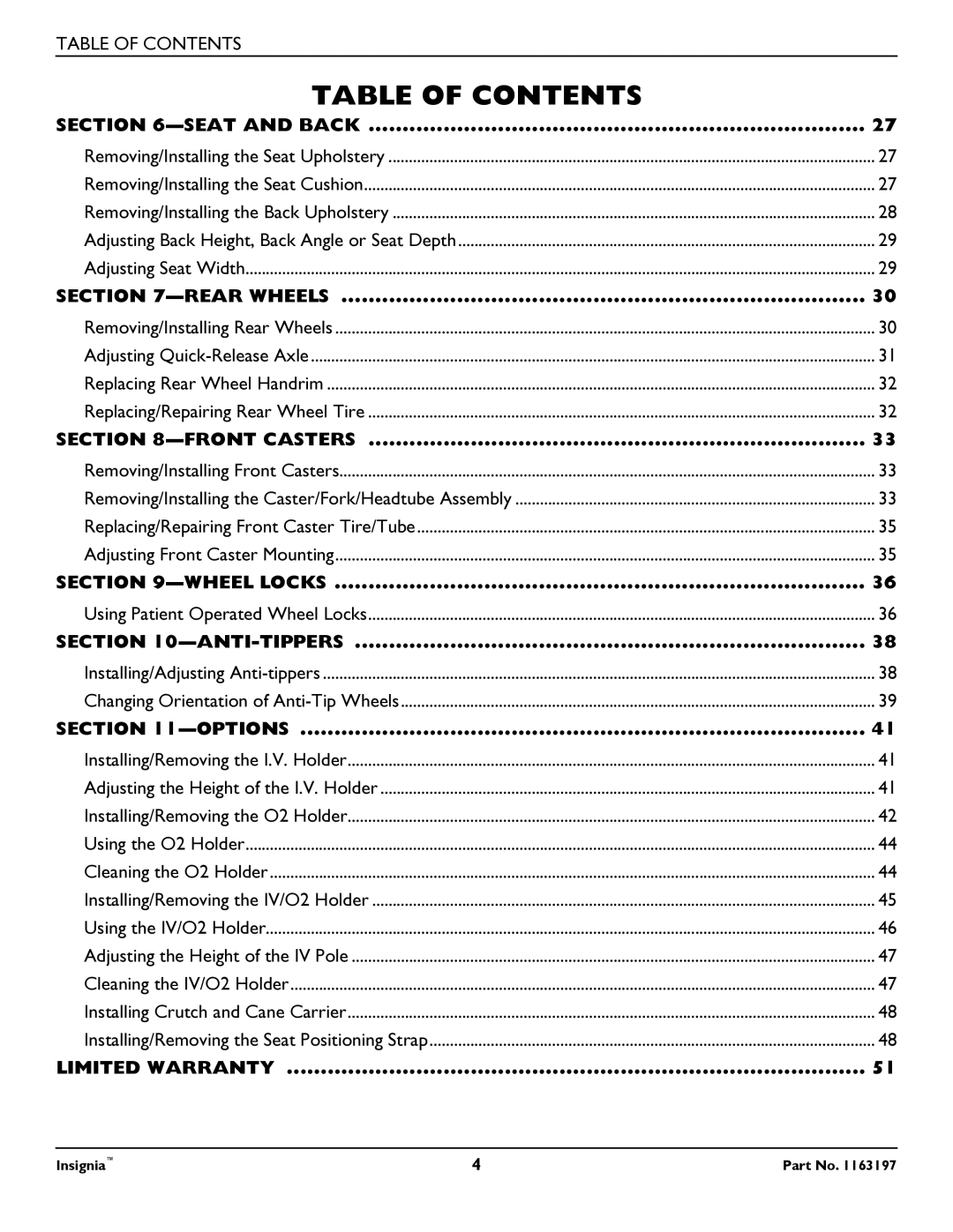 Invacare 1163197 manual Wheel Locks 