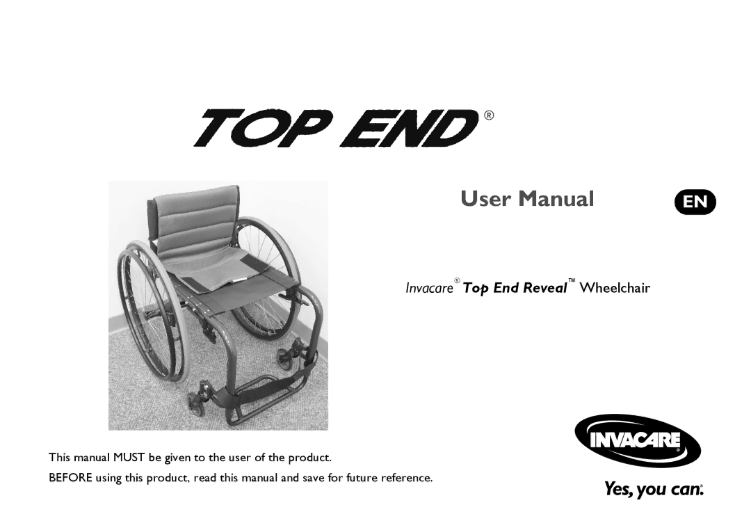 Invacare 1171880 user manual InvacareTop End RevealWheelchair 