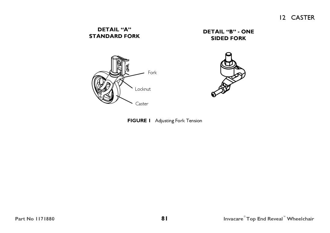 Invacare 1171880 user manual Detail a Detail B ONE Standard Fork Sided Fork 