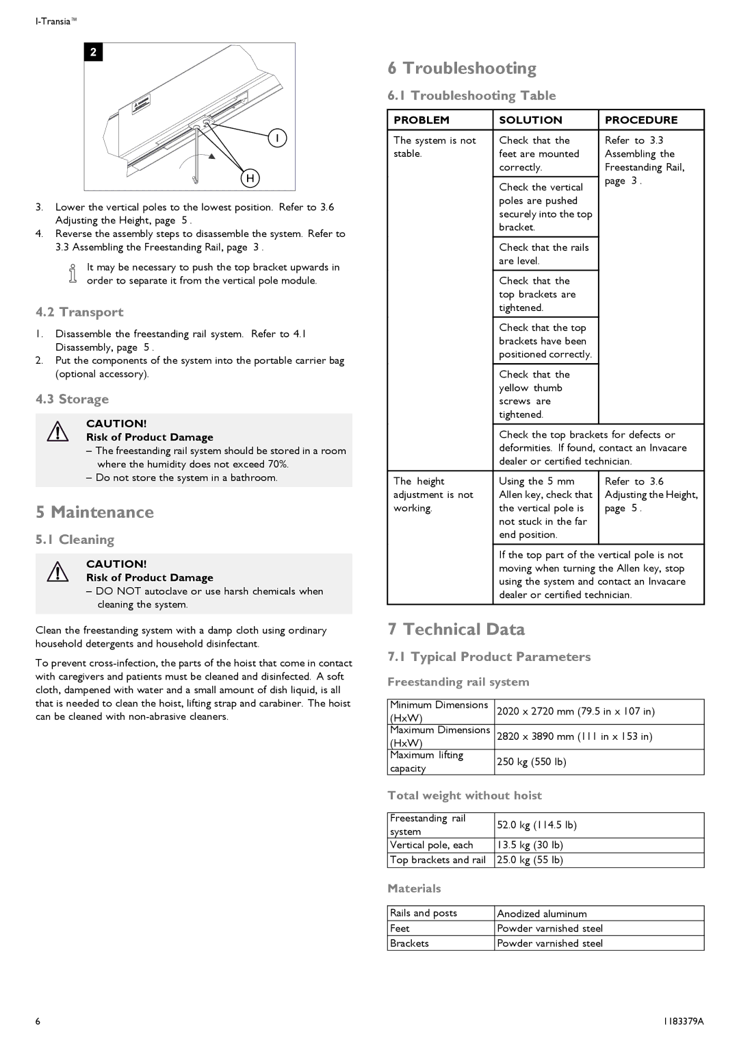 Invacare 1183379-A user manual Maintenance, Troubleshooting, Technical Data 