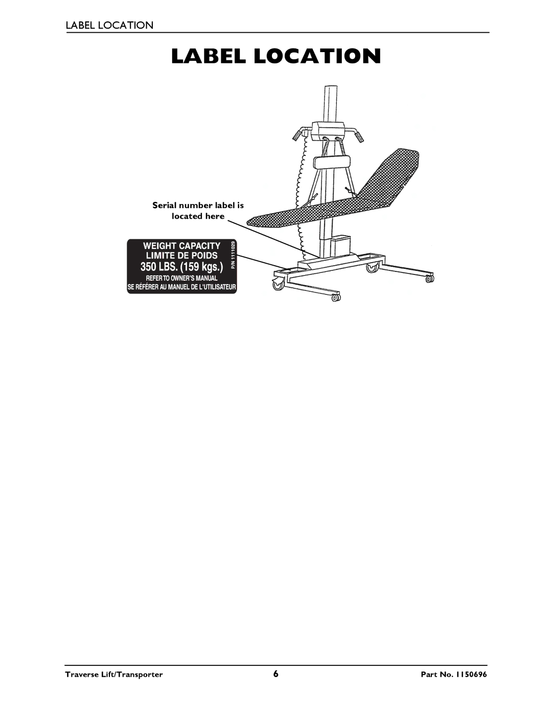 Invacare 1600, 1300, 1500, 1200 manual Label Location 