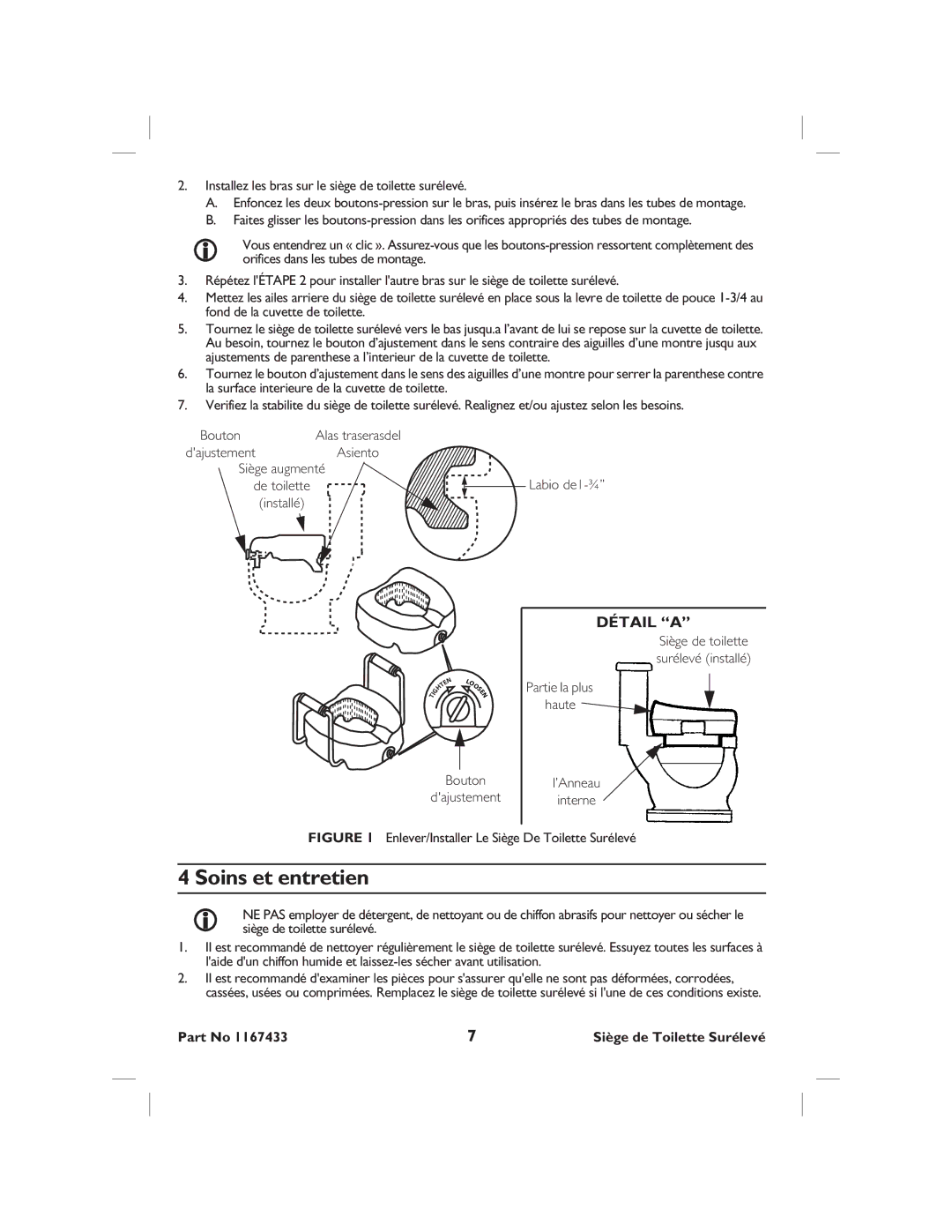 Invacare 1302RTS, 1301RTS, 1300RTS user manual Soins et entretien, Détail a 