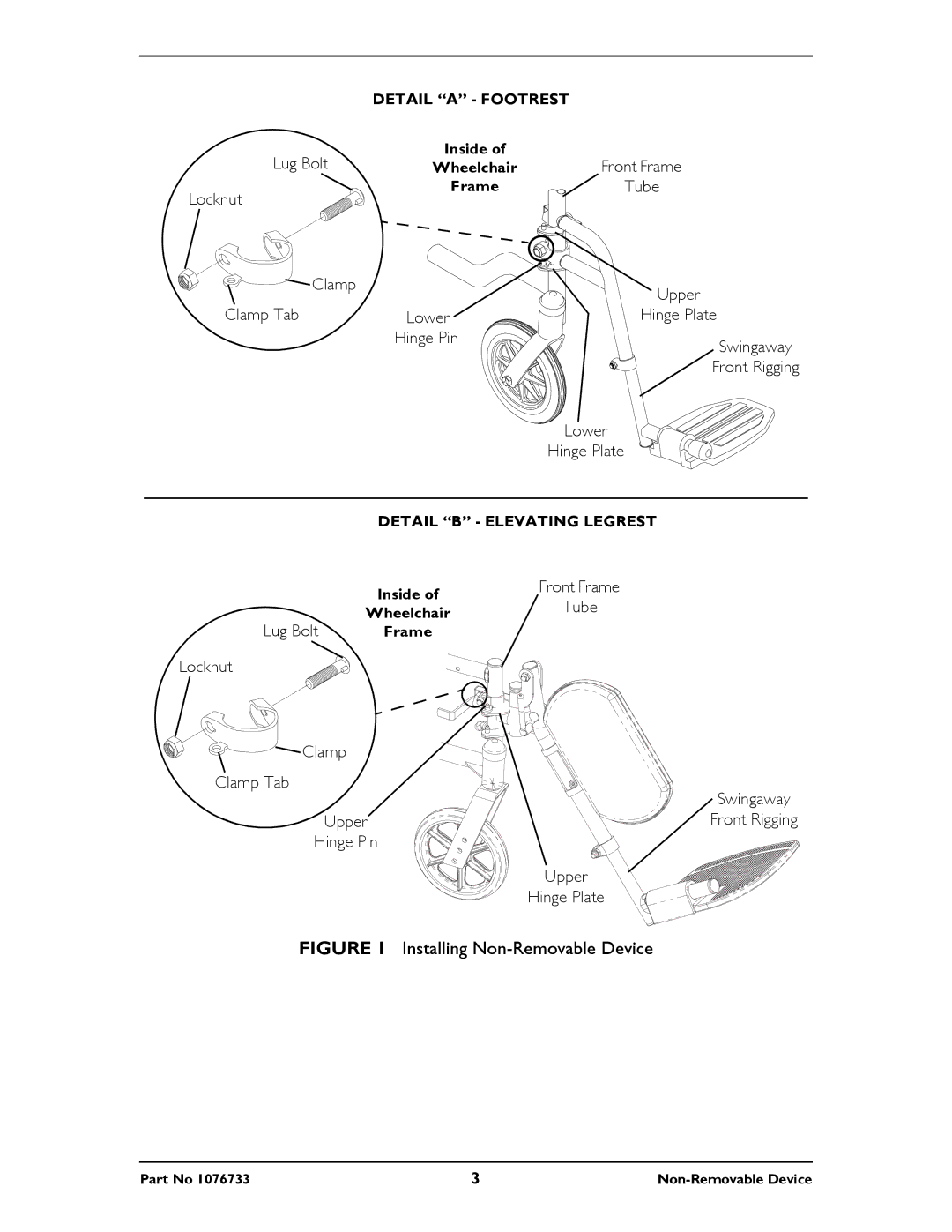 Invacare 1820 instruction sheet Installing Non-Removable Device 