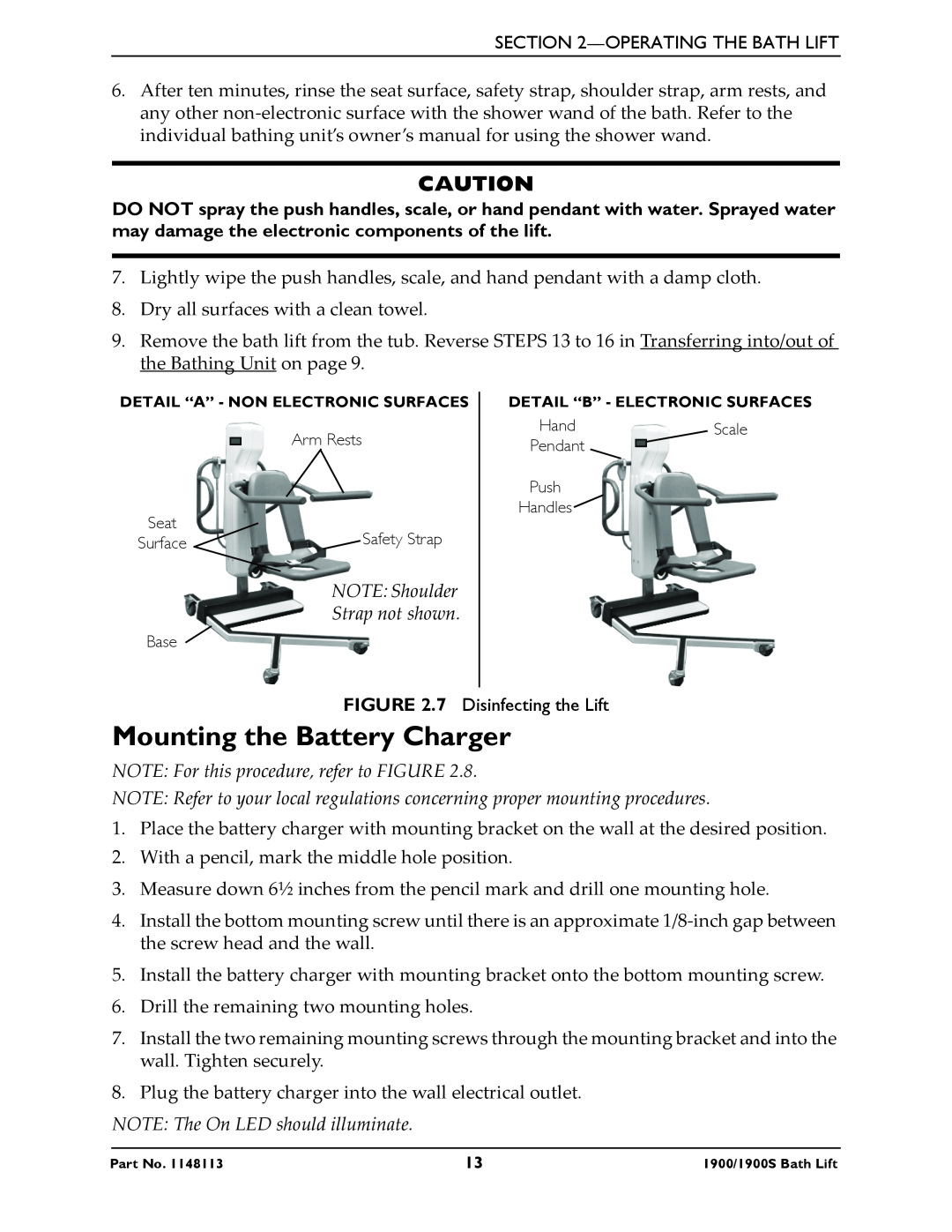 Invacare 1900S manual Mounting the Battery Charger 