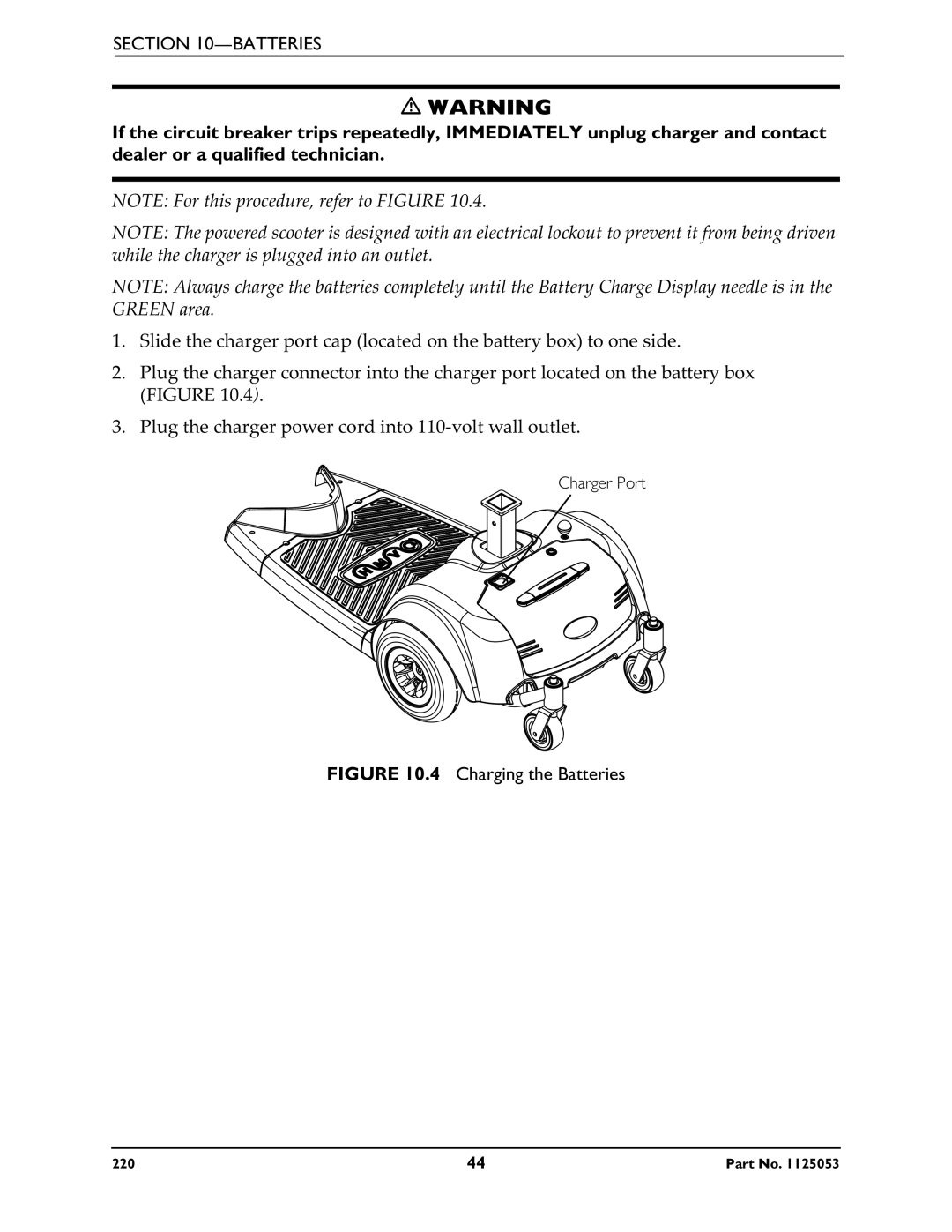 Invacare 220 manual Charging the Batteries 