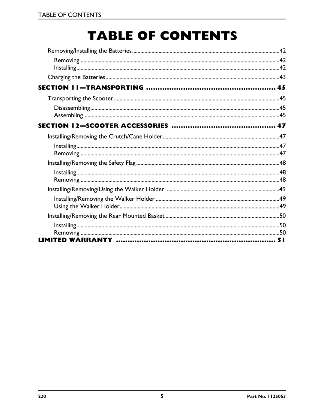 Invacare 220 manual Transporting 