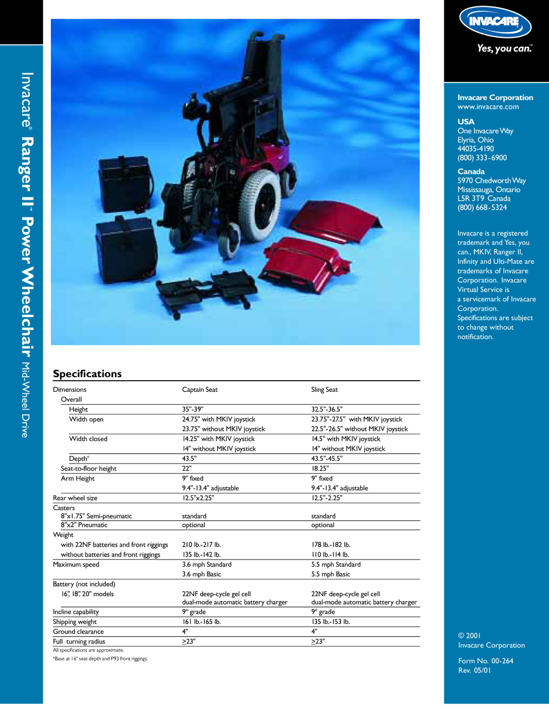 Invacare 22NF specifications Invacare Ranger II Power Wheelchair Mid-Wheel Drive, Specifications 