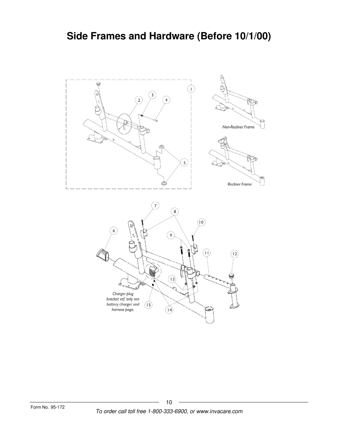 Invacare 250-S manual Side Frames and Hardware Before 10/1/00 