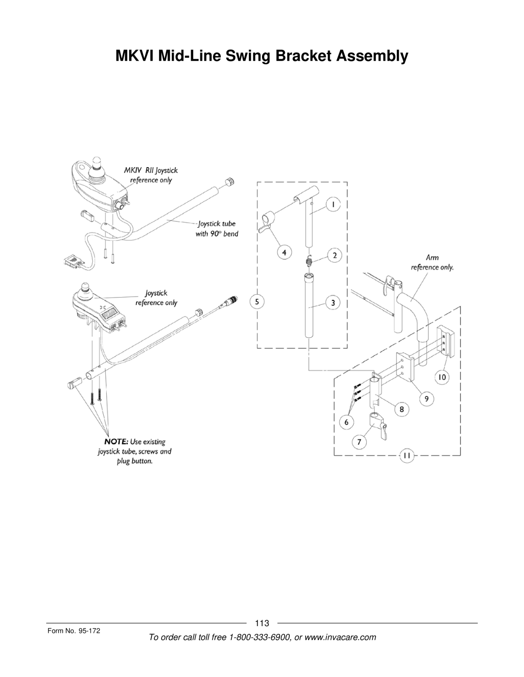 Invacare 250-S manual Mkvi Mid-Line Swing Bracket Assembly, 113 