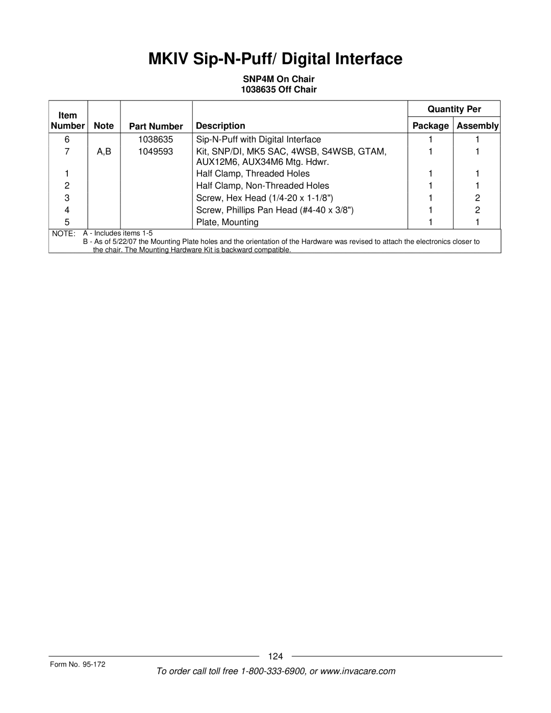 Invacare 250-S manual 124 