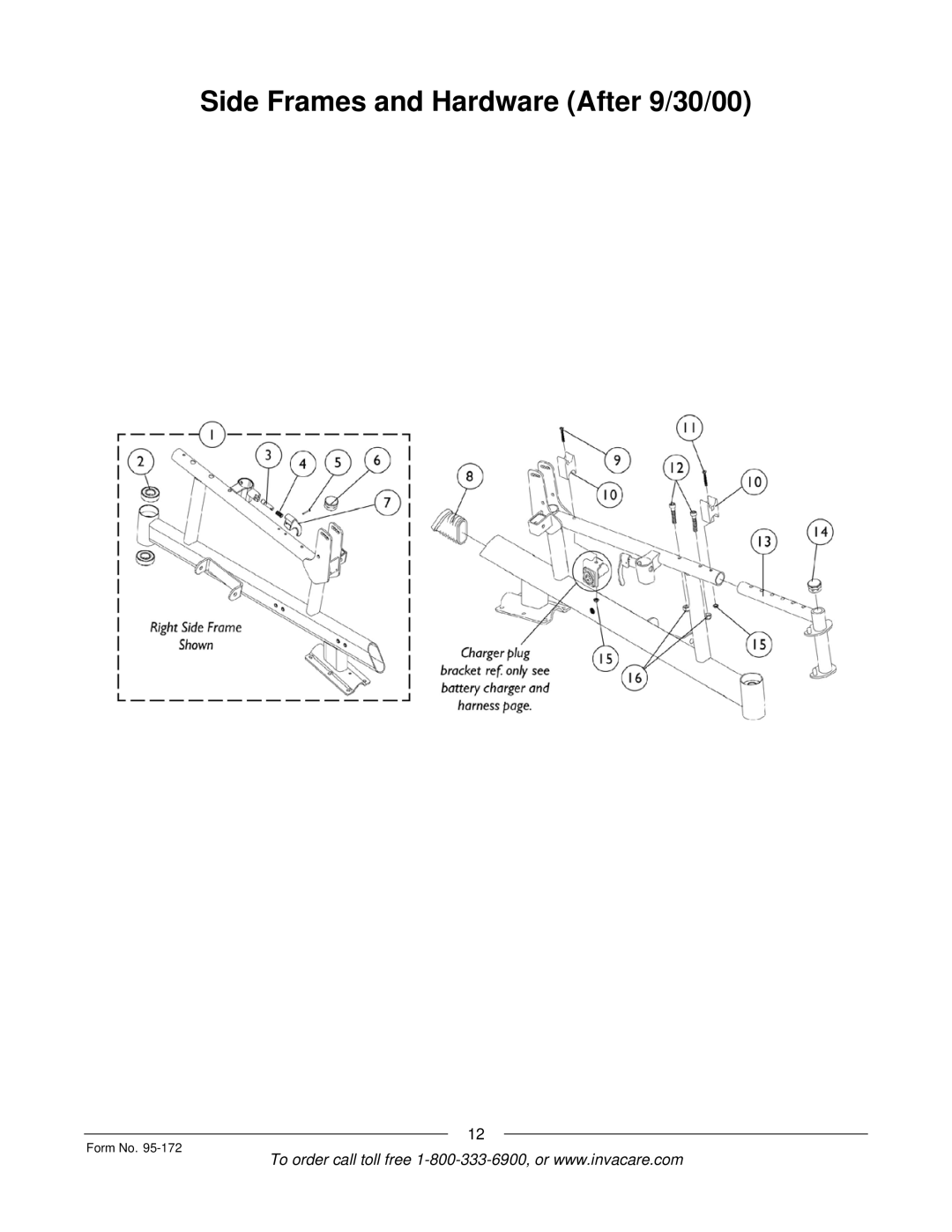 Invacare 250-S manual Side Frames and Hardware After 9/30/00 