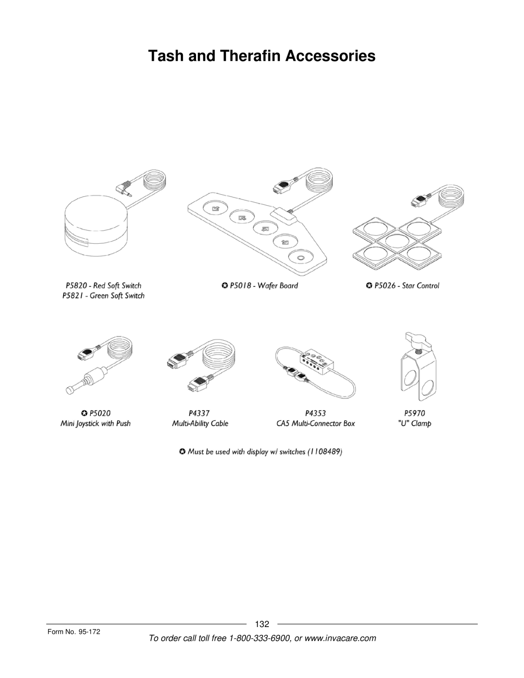 Invacare 250-S manual Tash and Therafin Accessories, 132 