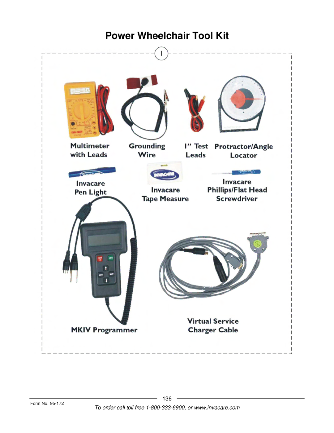 Invacare 250-S manual Power Wheelchair Tool Kit, 136 