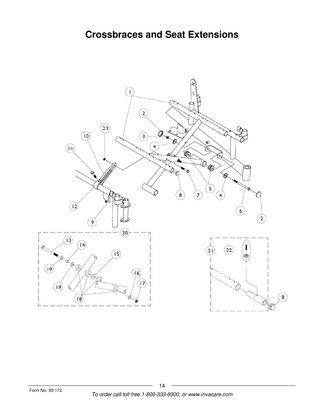 Invacare 250-S manual Crossbraces and Seat Extensions 