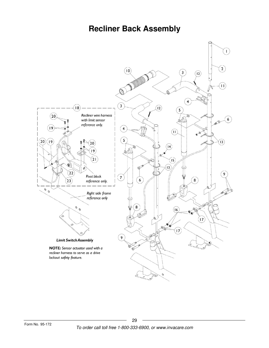 Invacare 250-S manual Recliner Back Assembly 