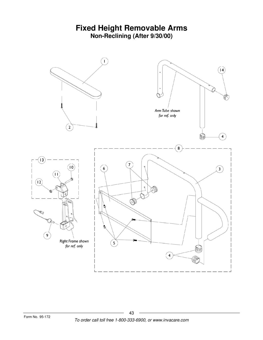 Invacare 250-S manual Fixed Height Removable Arms 