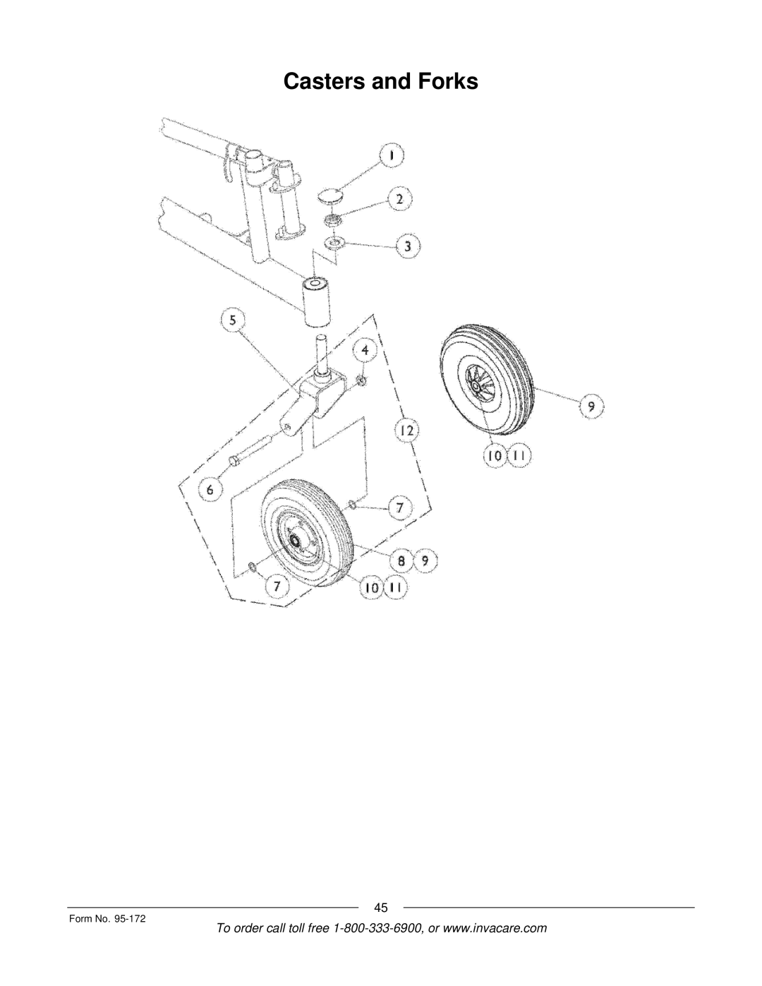 Invacare 250-S manual Casters and Forks 