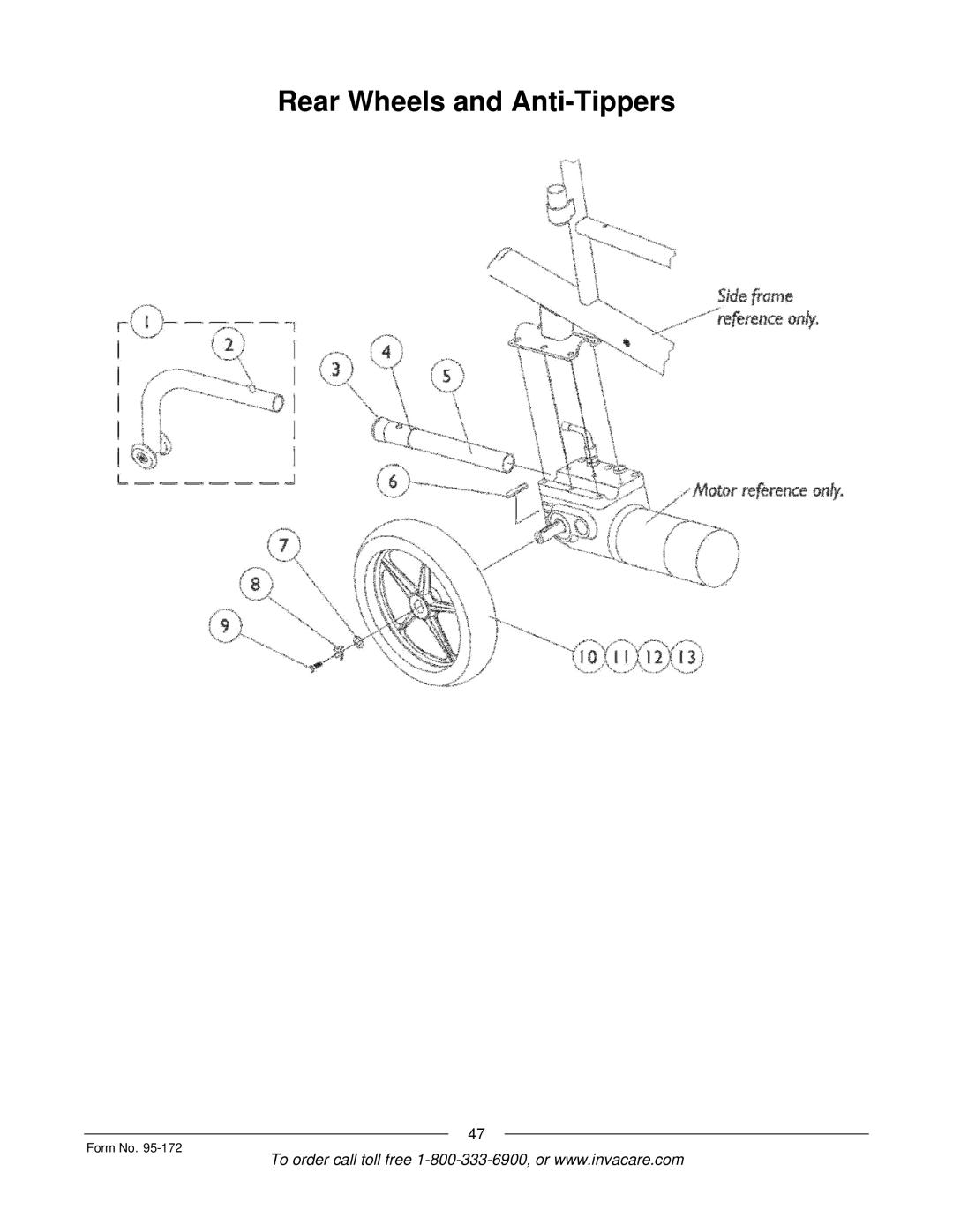 Invacare 250-S manual Rear Wheels and Anti-Tippers 