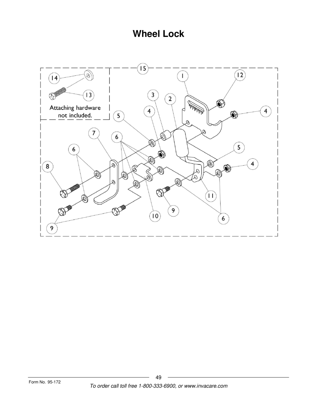 Invacare 250-S manual Wheel Lock 