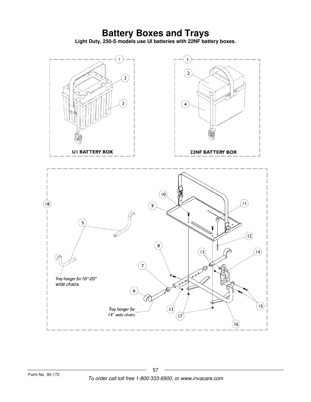 Invacare 250-S manual Battery Boxes and Trays 