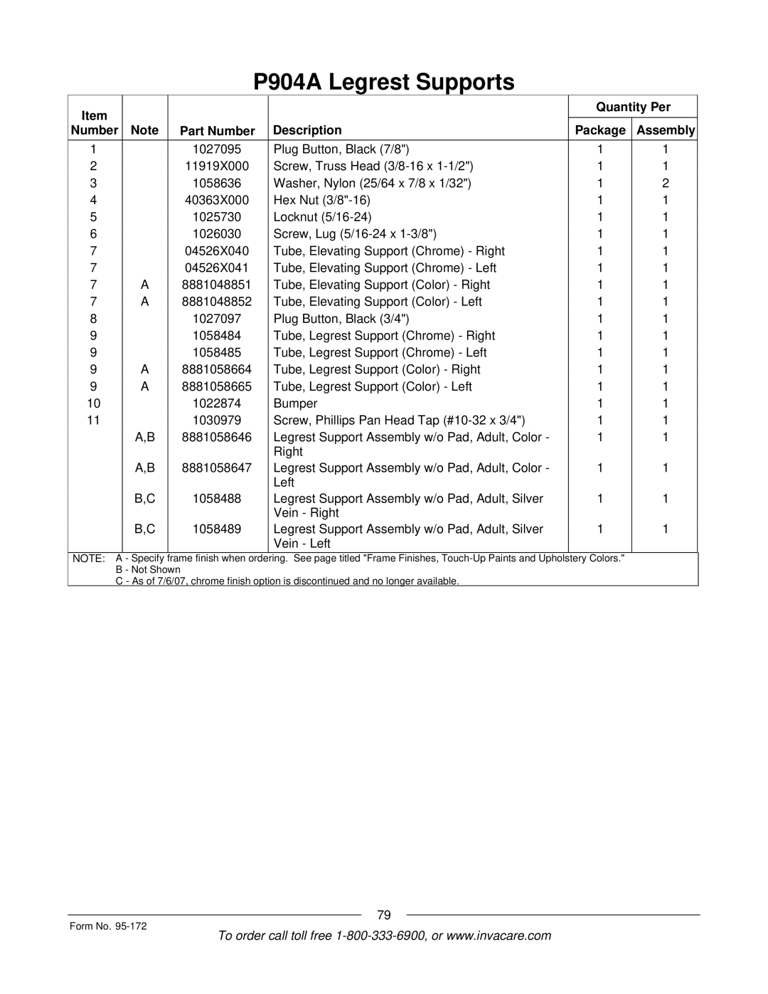 Invacare 250-S manual Specify 