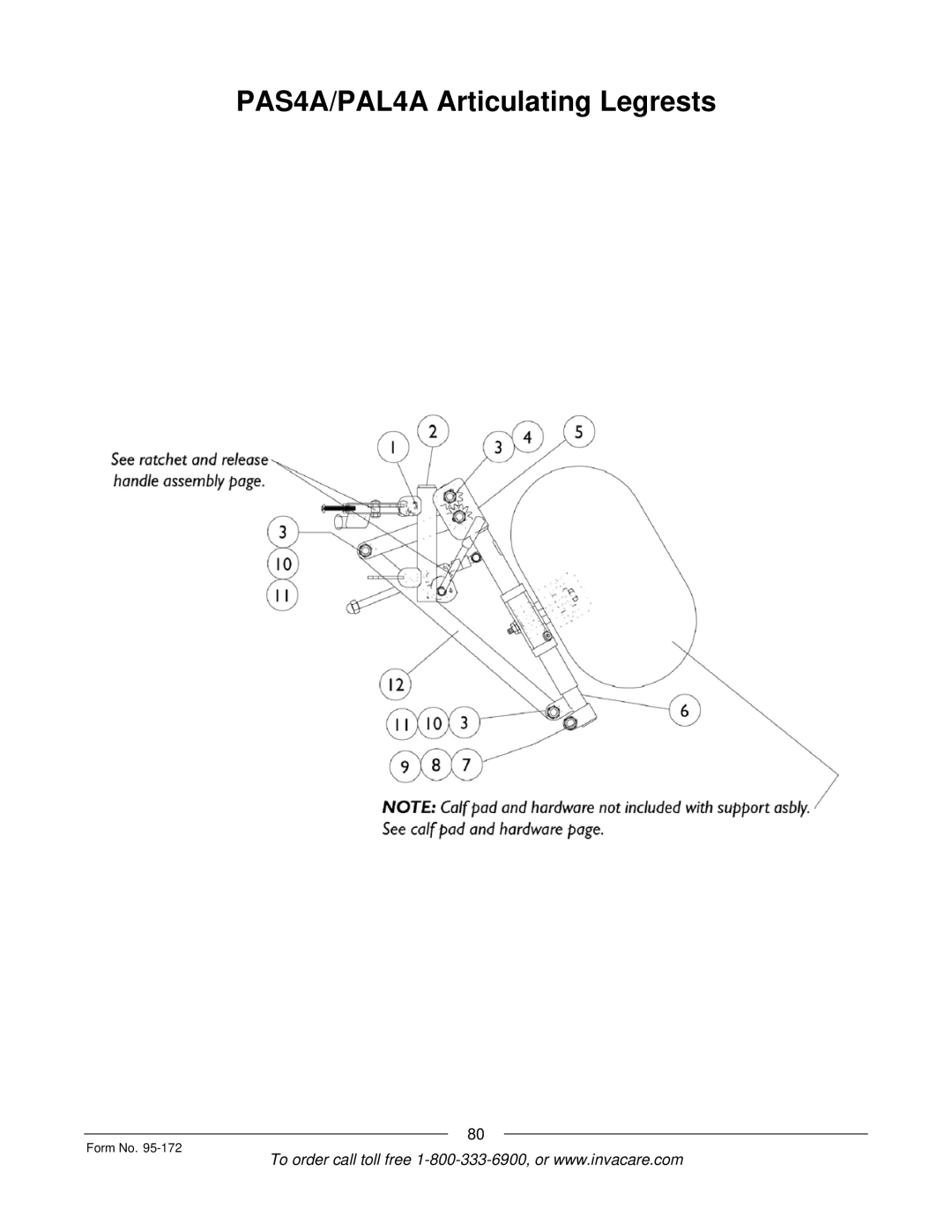 Invacare 250-S manual PAS4A/PAL4A Articulating Legrests 