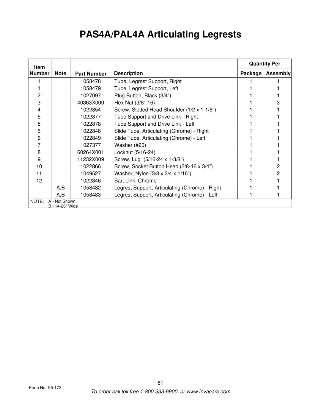 Invacare 250-S manual Not Shown Wide Form No 